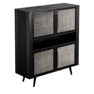 Homeroots Modern Rustic Black Rattan Double Decker Accent Cabinet  Manufactured Wood 388242