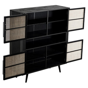 Homeroots Modern Rustic Black Rattan Double Decker Accent Cabinet  Manufactured Wood 388242