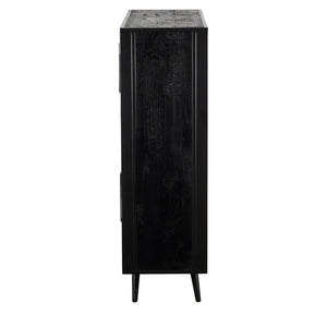 Homeroots Modern Rustic Black Rattan Double Decker Accent Cabinet  Manufactured Wood 388242