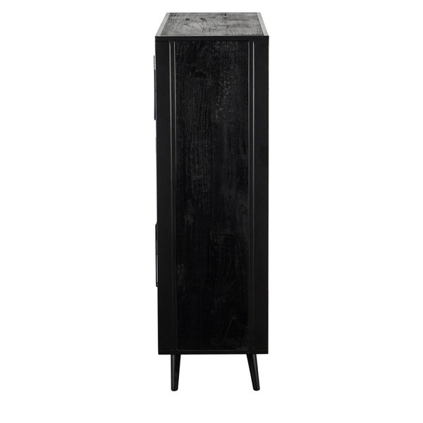 Homeroots Modern Rustic Black Rattan Double Decker Accent Cabinet  Manufactured Wood 388242