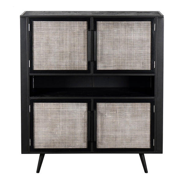 Homeroots Modern Rustic Black Rattan Double Decker Accent Cabinet  Manufactured Wood 388242
