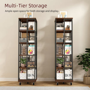 English Elm 5 Tier Rotating Corner Bookcase Rustic Brown Steel Wood Spinning Floor Shelf W2641P399191