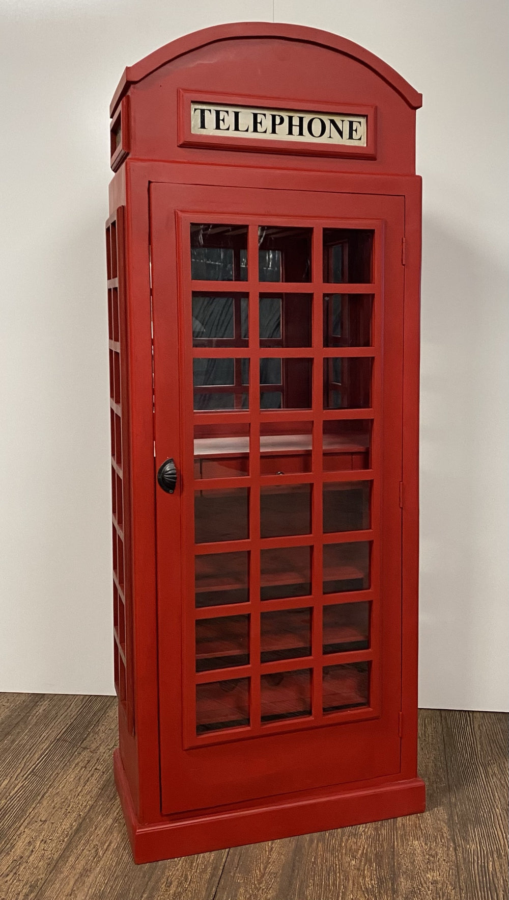 Homeroots Vintage Red Wooden Phone Booth Bar Cabinet  Solid Wood 388258