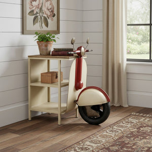 HomeRoots Rustic Red and Vanilla Scooter Cabinet – Whimsical Storage Solution with Vintage Charm & Style 388275