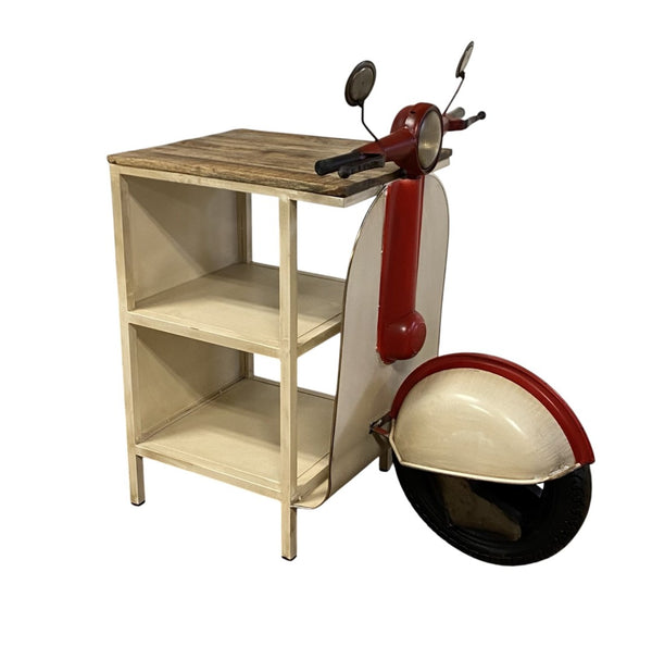 HomeRoots Rustic Red and Vanilla Scooter Cabinet – Whimsical Storage Solution with Vintage Charm & Style 388275