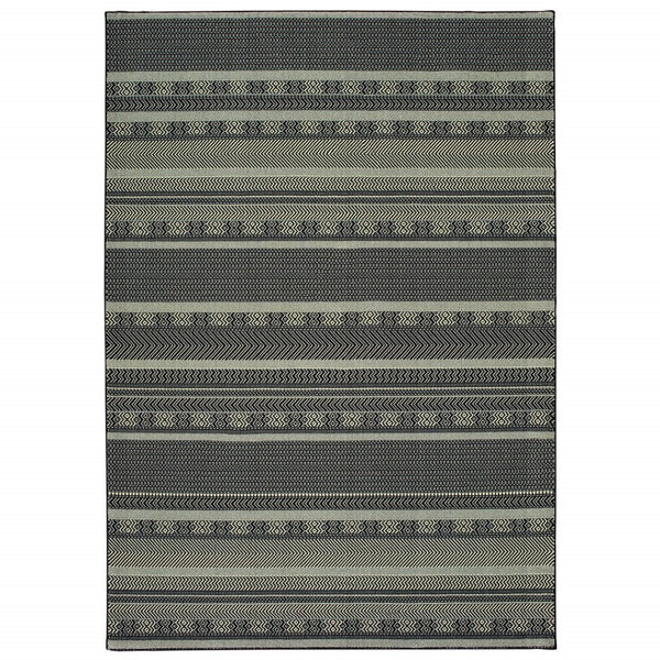 HomeRoots 10' Black and Ivory Geometric Area Rug - Durable, Stain-Resistant Design for High Traffic Homes 9' X 12' 388293