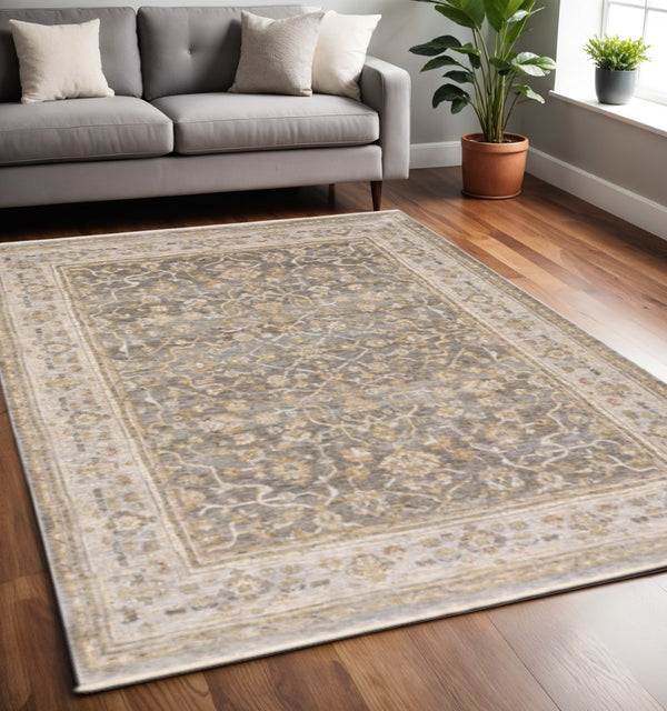 HomeRoots 5' Elegantly Crafted Beige and Grey Machine-Woven Oriental Area Rug for Timeless Indoor Charm 5' X 8' 388295