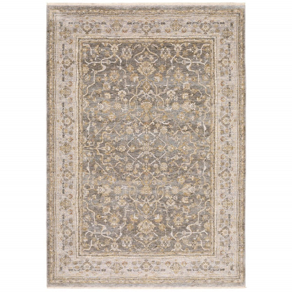 HomeRoots 5' Elegantly Crafted Beige and Grey Machine-Woven Oriental Area Rug for Timeless Indoor Charm 5' X 8' 388295