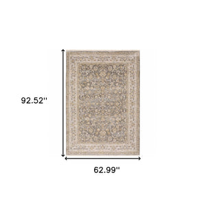HomeRoots 5' Elegantly Crafted Beige and Grey Machine-Woven Oriental Area Rug for Timeless Indoor Charm 5' X 8' 388295