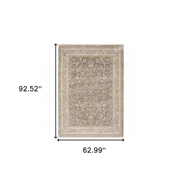 HomeRoots 5' Elegantly Crafted Beige and Grey Machine-Woven Oriental Area Rug for Timeless Indoor Charm 5' X 8' 388295