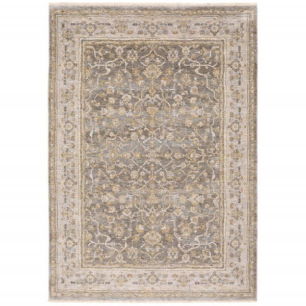 HomeRoots 5' Elegantly Crafted Beige and Grey Machine-Woven Oriental Area Rug for Timeless Indoor Charm 6' X 9' 388296
