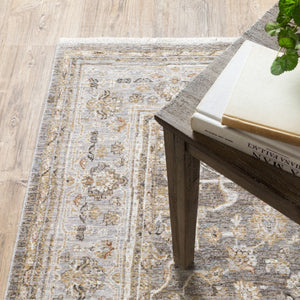HomeRoots 5' Elegantly Crafted Beige and Grey Machine-Woven Oriental Area Rug for Timeless Indoor Charm 6' X 9' 388296