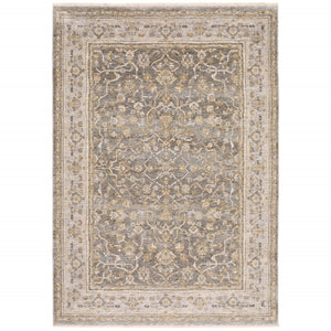 HomeRoots 5' Elegantly Crafted Beige and Grey Machine-Woven Oriental Area Rug for Timeless Indoor Charm 6' X 9' 388296