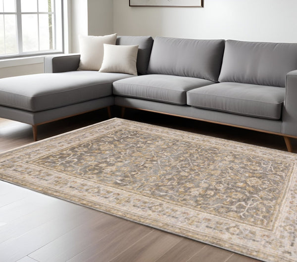 HomeRoots 5' Elegantly Crafted Beige and Grey Machine-Woven Oriental Area Rug for Timeless Indoor Charm 9' X 12' 388298