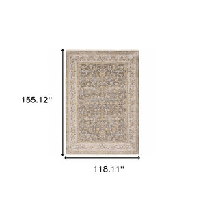 HomeRoots 5' Elegantly Crafted Beige and Grey Machine-Woven Oriental Area Rug for Timeless Indoor Charm 9' X 12' 388298