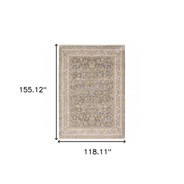 HomeRoots 5' Elegantly Crafted Beige and Grey Machine-Woven Oriental Area Rug for Timeless Indoor Charm 9' X 12' 388298