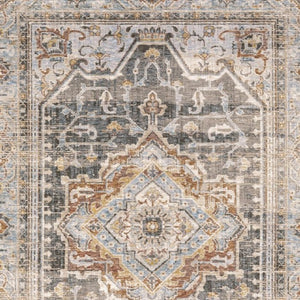 HomeRoots 10' Gray and Blue Medallion Distressed Area Rug - Vintage Charm for Family Rooms and Offices 9'10" x 12'10" 388302