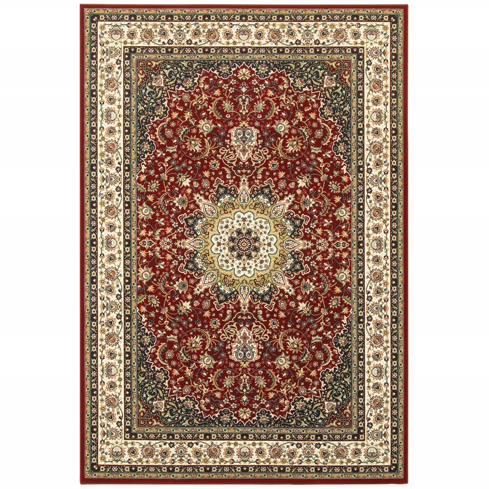 Homeroots 3' X 6' Red Ivory Machine Woven Oriental Indoor Area Rug Red,Ivory Polypropylene 388312