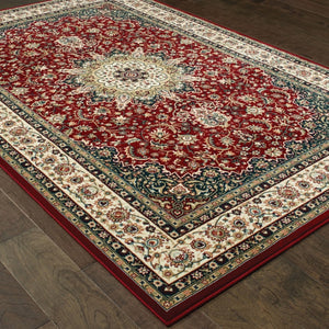HomeRoots 4' Red and Ivory Floral Medallion Area Rug - Timeless Elegance, Durable, Stain Resistant, Easy Care 3' X 6' 388312
