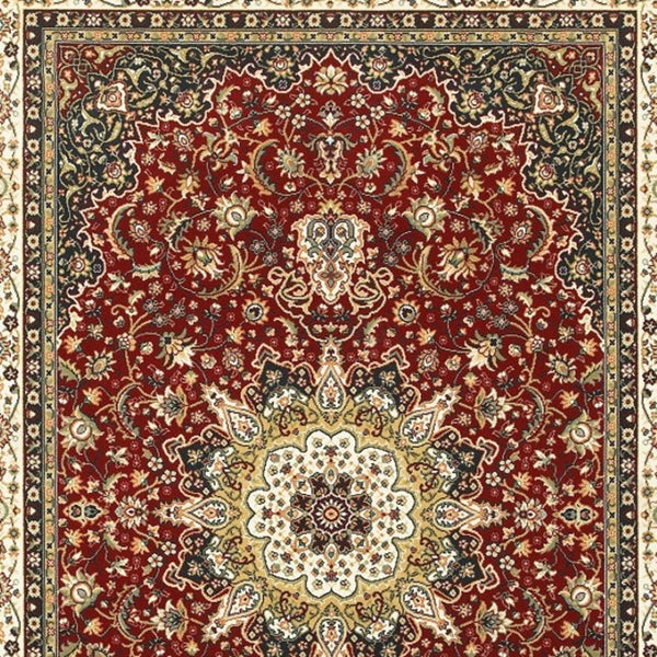 HomeRoots 4' Red and Ivory Floral Medallion Area Rug - Timeless Elegance, Durable, Stain Resistant, Easy Care 3' X 6' 388312