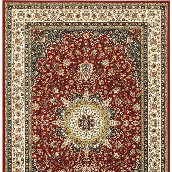 HomeRoots 4' Red and Ivory Floral Medallion Area Rug - Timeless Elegance, Durable, Stain Resistant, Easy Care 3' X 6' 388312