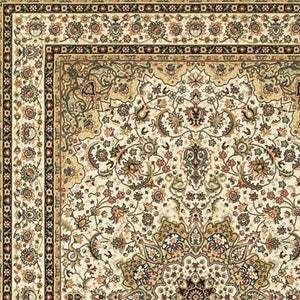 HomeRoots 5' Elegant Red and Ivory Floral Medallion Area Rug - Durable, Stain-Resistant Design for Any Room 3' X 6' 388318