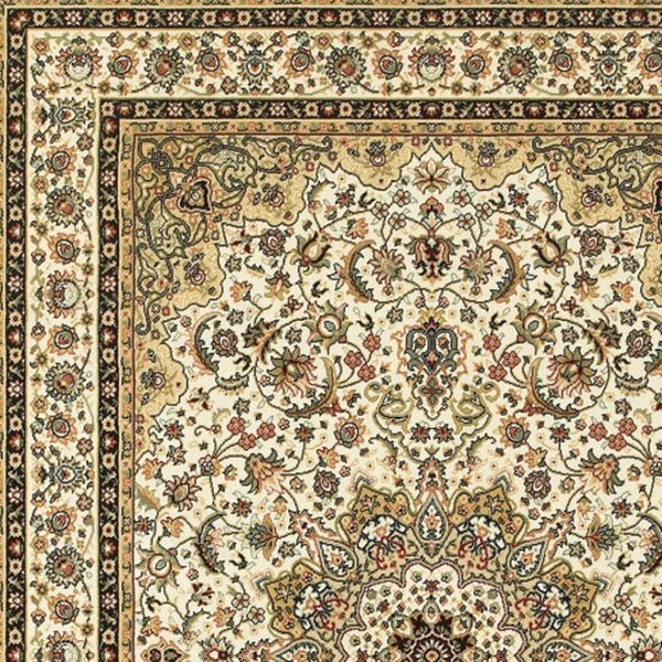 HomeRoots 5' Elegant Red and Ivory Floral Medallion Area Rug - Durable, Stain-Resistant Design for Any Room 3' X 6' 388318