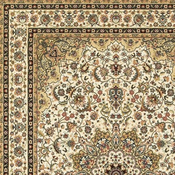 HomeRoots 5' Elegant Red and Ivory Floral Medallion Area Rug - Durable, Stain-Resistant Design for Any Room 5' X 8' 388319