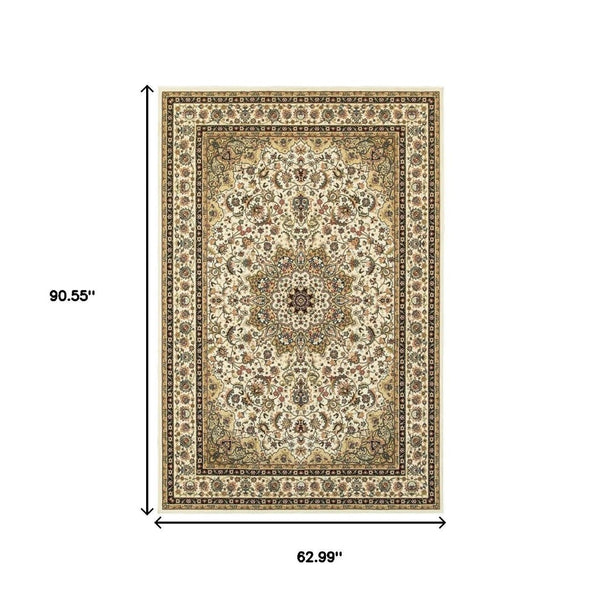 HomeRoots 5' Elegant Red and Ivory Floral Medallion Area Rug - Durable, Stain-Resistant Design for Any Room 5' X 8' 388319