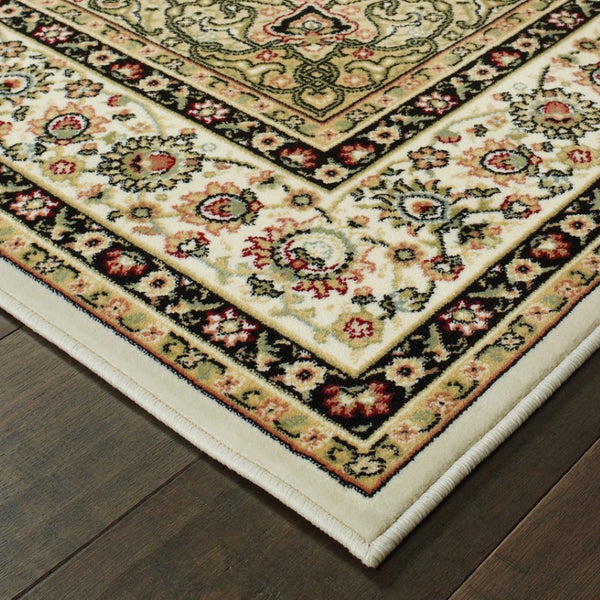 HomeRoots 5' Elegant Red and Ivory Floral Medallion Area Rug - Durable, Stain-Resistant Design for Any Room 7' X 10' 388321
