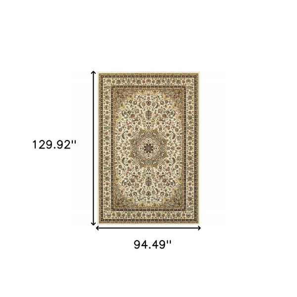 HomeRoots 5' Elegant Red and Ivory Floral Medallion Area Rug - Durable, Stain-Resistant Design for Any Room 7' X 10' 388321