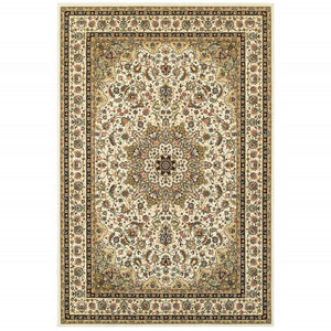 HomeRoots 5' Elegant Red and Ivory Floral Medallion Area Rug - Durable, Stain-Resistant Design for Any Room 9' X 12' 388322