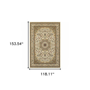 HomeRoots 5' Elegant Red and Ivory Floral Medallion Area Rug - Durable, Stain-Resistant Design for Any Room 9' X 12' 388322