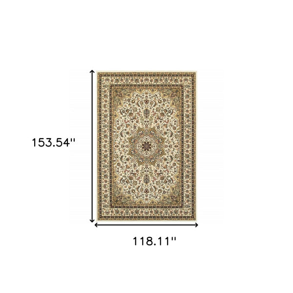HomeRoots 5' Elegant Red and Ivory Floral Medallion Area Rug - Durable, Stain-Resistant Design for Any Room 9' X 12' 388322
