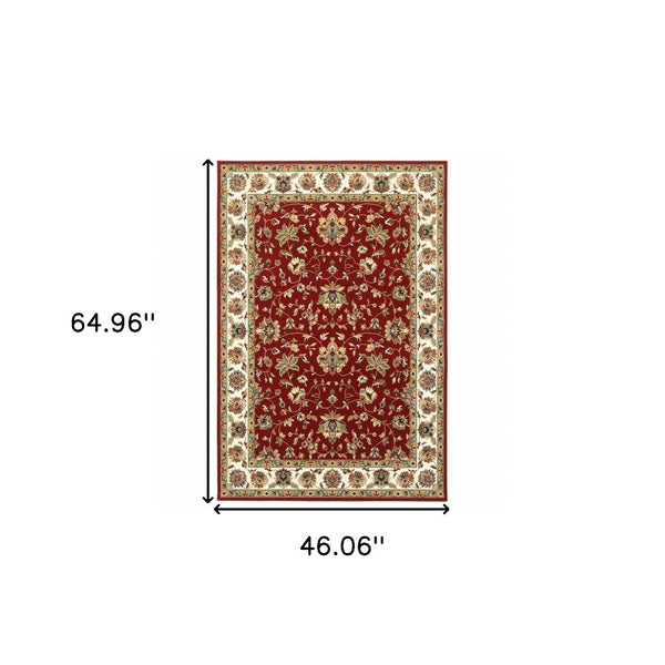HomeRoots 4' Red and Ivory Oriental Area Rug - Timeless Design, Durable, Stain Resistant for Everyday Living 3' X 6' 388324