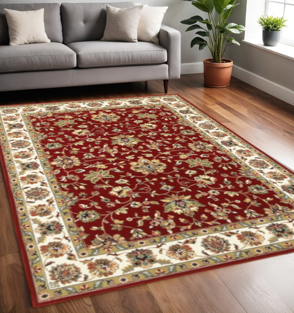 HomeRoots 4' Red and Ivory Oriental Area Rug - Timeless Design, Durable, Stain Resistant for Everyday Living 3' X 6' 388324