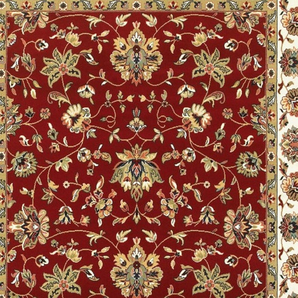 HomeRoots 4' Red and Ivory Oriental Area Rug - Timeless Design, Durable, Stain Resistant for Everyday Living 5' X 8' 388325