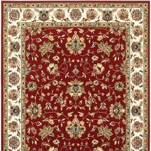HomeRoots 4' Red and Ivory Oriental Area Rug - Timeless Design, Durable, Stain Resistant for Everyday Living 5' X 8' 388325