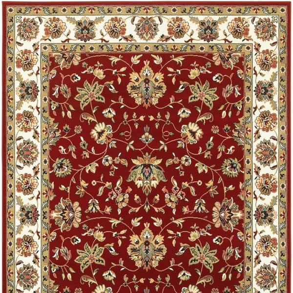 HomeRoots 4' Red and Ivory Oriental Area Rug - Timeless Design, Durable, Stain Resistant for Everyday Living 5' X 8' 388325