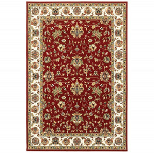 HomeRoots 4' Red and Ivory Oriental Area Rug - Timeless Design, Durable, Stain Resistant for Everyday Living 6' X 9' 388326