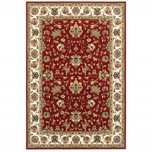 HomeRoots 4' Red and Ivory Oriental Area Rug - Timeless Design, Durable, Stain Resistant for Everyday Living 6' X 9' 388326