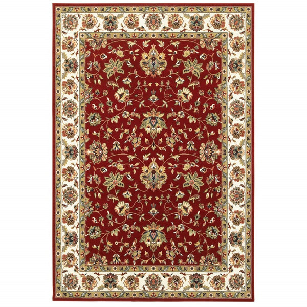 HomeRoots 4' Red and Ivory Oriental Area Rug - Timeless Design, Durable, Stain Resistant for Everyday Living 7' X 10' 388327