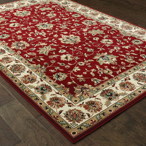 HomeRoots 4' Red and Ivory Oriental Area Rug - Timeless Design, Durable, Stain Resistant for Everyday Living 7' X 10' 388327