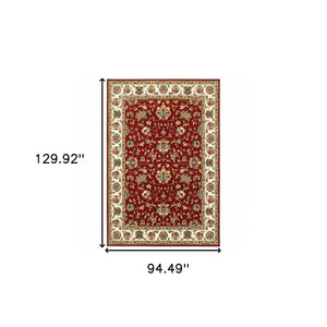 HomeRoots 4' Red and Ivory Oriental Area Rug - Timeless Design, Durable, Stain Resistant for Everyday Living 7' X 10' 388327