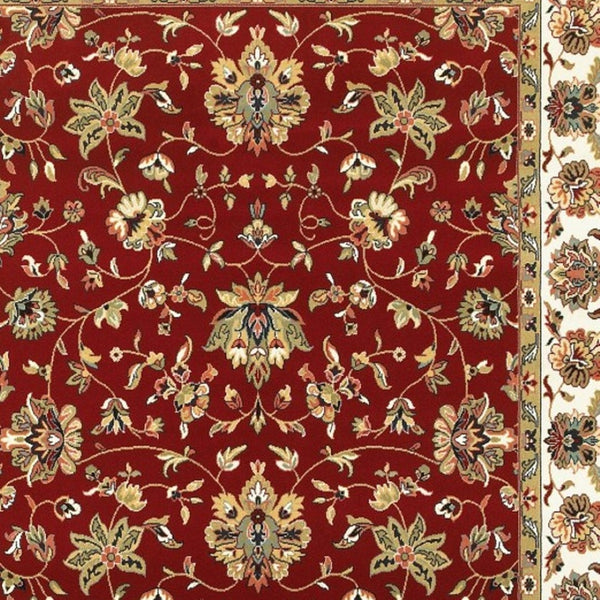 HomeRoots 4' Red and Ivory Oriental Area Rug - Timeless Design, Durable, Stain Resistant for Everyday Living 7' X 10' 388327