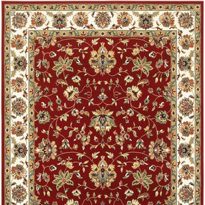HomeRoots 4' Red and Ivory Oriental Area Rug - Timeless Design, Durable, Stain Resistant for Everyday Living 7' X 10' 388327