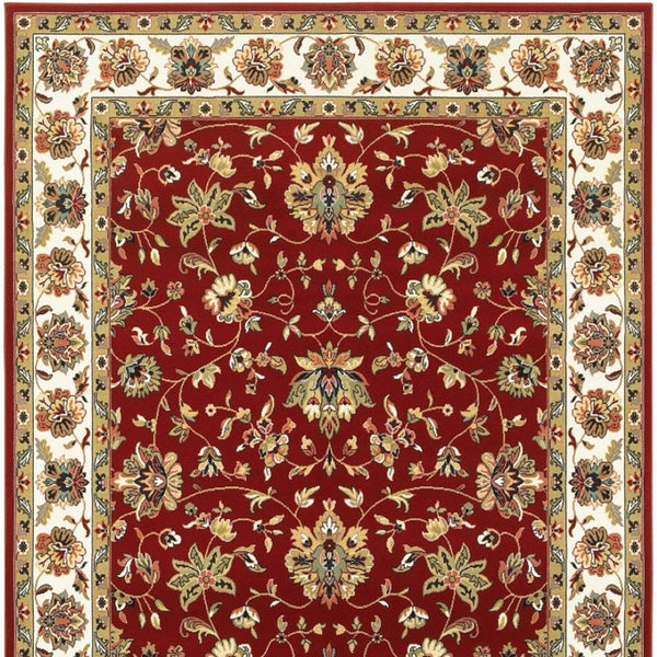 HomeRoots 4' Red and Ivory Oriental Area Rug - Timeless Design, Durable, Stain Resistant for Everyday Living 7' X 10' 388327
