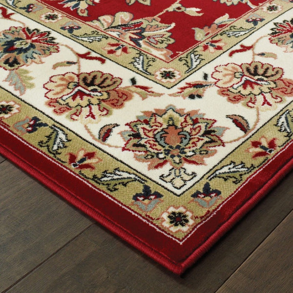 HomeRoots 4' Red and Ivory Oriental Area Rug - Timeless Design, Durable, Stain Resistant for Everyday Living 9' X 12' 388328