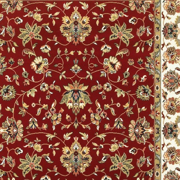 HomeRoots 4' Red and Ivory Oriental Area Rug - Timeless Design, Durable, Stain Resistant for Everyday Living 9' X 12' 388328