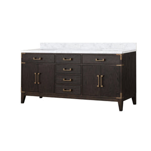 English Elm Brown Oak 72" Double Bathroom Vanity with Carrara Marble Top, Solid Wood, Soft-Close Drawers, Ample Storage B2731P259879